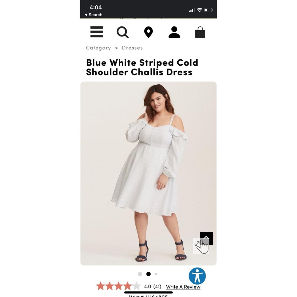 Torrid white and blue striped cold shoulder Dress size 2X